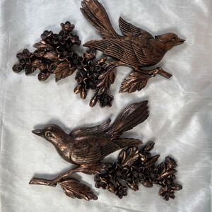 Vintage Pair of Coppercraft Guild Birds On Dogwood Branch MCM Wall Hangings 60s